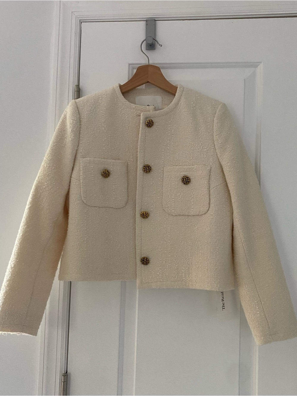 BA&SH Cream Textured Bouclé Lady Jacket with Gold Buttons